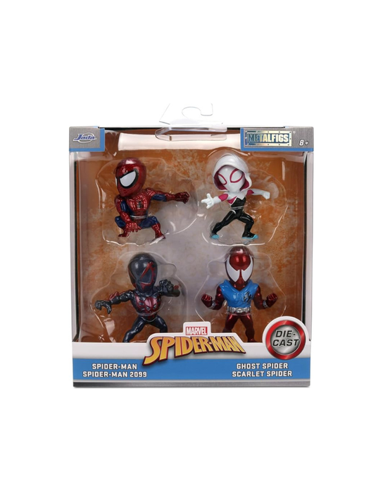 Marvel Spider-Man - Die-cast de Spider-Man, Ghost Spider, Spider-Man 2099 et Scarlet Spider