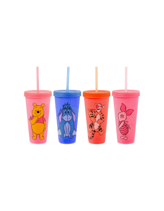 Winnie L'ourson - 4 gobelets avec paille à changement de couleur